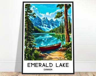 Emerald Lake reizen print Emerald Lake poster Canadese kunst print Canada minnaar cadeau muur opknoping Home decor Emerald Lake illustratie