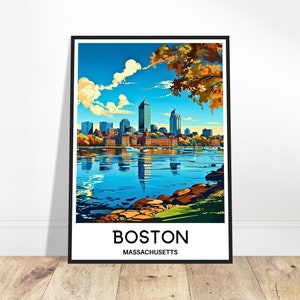 Boston Travel Print Boston Plakat Amerykański wydruk artystyczny Massachusetts Lover Prezent Wiszący na ścianie Dekoracja biurka domowego Ilustracja miasta Boston
