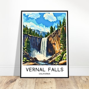Vernal Falls Travel Print Poster American Art Print California Lover Gift Wall Hanging Art Illustration Home Office Room Desk Decor