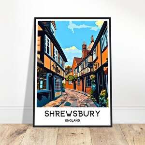 Shrewsbury Travel Print Poster English Art Print England Lover Gift Wall Hanging Art Home Office Room Decor Shrewsbury Town Illustration