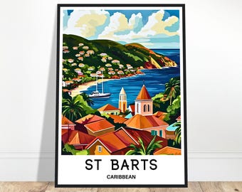Impresión de viaje de San Bartolomé Póster de San Bartolomé Impresión de arte caribeño Regalo para amantes del Caribe Ilustración artística para colgar en la pared Decoración para el hogar Oficina Habitación