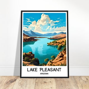 Lake Pleasant Travel Print Lake Pleasant Poster American Art Print Arizona Lover Gift Wall Hanging Lake Pleasant Illustration