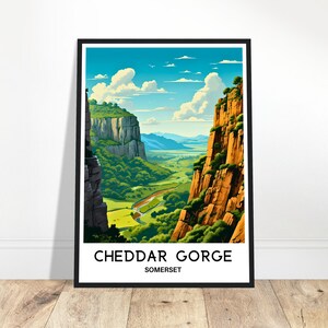 Cheddar Gorge reizen print Cheddar Gorge poster Engelse kunst print Engeland minnaar cadeau muur opknoping kunst Somerset illustratie Home decor