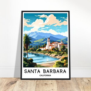 Santa Barbara Travel Print Santa Barbara Poster American Art Print California Lover Gift Wall Hanging Art Santa Barbara City Illustration