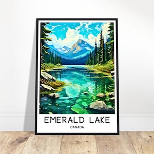 Emerald Lake Travel Print Emerald Lake Poster Canadian Art Print Canada Lover Gift Wall Hanging Home Decor Emerald Lake Illustration