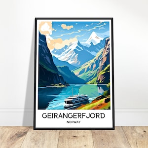 Geirangerfjord Travel Print Geirangerfjord Poster Norwegian Art Print Norway Lover Gift Wall Hanging Illustration Home Office Decor
