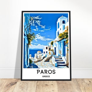 Paros Reise-Druck Paros Poster griechisch Kunstdruck Griechenland Liebhaber Geschenk Wandbehang Kunst Home Office Dekor Insel Paros Illustration