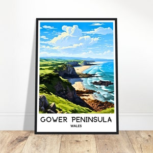 Gower Peninsula Travel Print Gower Poster Welsh Art Print Wales Lover Gift Wall Hanging Art Gower Peninsula Illustration Home Office Decor