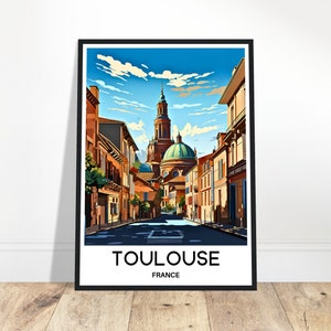 Impression de voyage de Toulouse, affiche de Toulouse, impression d'art français, cadeau pour amoureux de la France, tenture murale, décoration de bureau à domicile, illustration de la ville de Toulouse