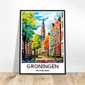 Impressão de viagem de Groningen, pôster de Groningen, impressão de arte holandesa, presente de amante da Holanda, arte para pendurar na parede, decoração de mesa para casa, ilustração da cidade de Groningen