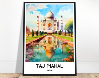 Taj Mahal Aquarelle Impression Taj Mahal Affiche de voyage Indien Art Print Inde Amant Cadeau Taj Mahal Aquarelle Peinture Illustration