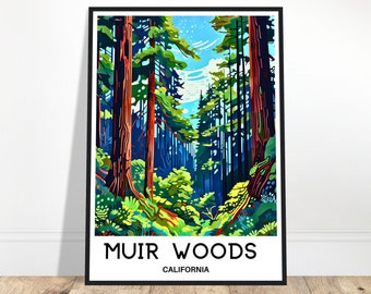 Muir Woods Travel Print Muir Woods Poster American Art Print California Lover Gift Wall Hanging Muir Woods National Park Illustration