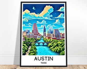 Austin Travel Print Austin Poster American Art Print Texas Lover Gift Wall Hanging Art Austin City Illustration Home Office Desk Decor