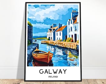 Impresión de viaje de Galway Póster de Galway Impresión de arte irlandés Regalo para amantes de Irlanda Arte para colgar en la pared Ilustración de la ciudad de Galway Decoración para el hogar y la oficina
