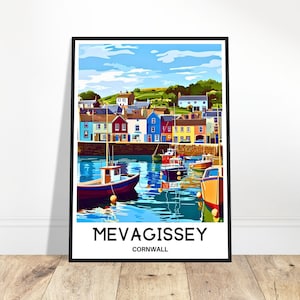 Mevagissey Travel Print Mevagissey Poster English Art Print England Lover Gift Wall Hanging Home Office Desk Decor Cornwall Illustration