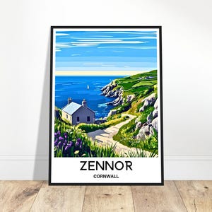 Impresión de viaje de Zennor, póster de Cornualles, impresión de arte inglés, regalo para amantes de Inglaterra, arte para colgar en la pared, ilustración del pueblo de Zennor, decoración para el hogar y la oficina