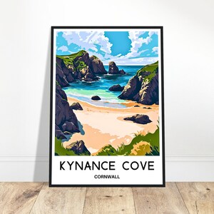 Impresión de viaje de Kynance Cove Póster de Kynance Cove Impresión de arte en inglés Regalo para amantes de Inglaterra Colgante de pared Decoración de escritorio de oficina en casa Ilustración de Cornualles