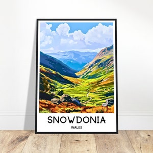 Impressão de viagem Snowdonia Pôster Snowdonia Impressão de arte galesa Presente de amante do País de Gales Arte para pendurar na parede Ilustração da região de Snowdonia Decoração para casa e escritório