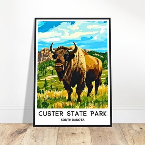 Custer State Park Reise-Druck-Plakat amerikanischer Kunstdruck South Dakota Liebhaber Geschenk Wandbehang Illustration Home Office Zimmer Dekor