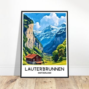 Lauterbrunnen Travel Print Lauterbrunnen Poster Swiss Art Print Switzerland Lover Gift Wall Hanging Home Decor Lauterbrunnen Illustration