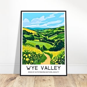 Wye Valley Travel Print Poster Area of Outstanding Natural Beauty AONB UK Lover Gift Wall Hanging Art Wye Valley Illustration Home Decor
