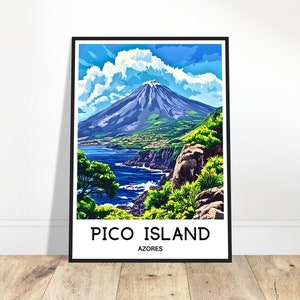 Insel Pico Reise-Druck Azoren Poster Portugiese Kunstdruck Portugal Liebhaber Geschenk Wandbehang Kunst Insel Pico Illustration Home Office Dekor