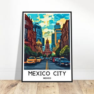 Affiche imprimée de voyage de la ville de Mexico, impression d&#39;art mexicain, cadeau pour amoureux du Mexique, tenture murale, illustration de la ville de Mexico, bureau à domicile, décoration de bureau