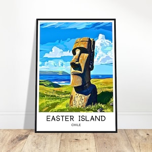Easter Island Travel Print Easter Island Poster Chilean Art Print Chile Lover Gift Wall Hanging Art Easter Island Illustration Home Decor