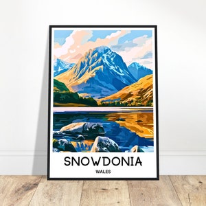Impressão de viagem Snowdonia Pôster Snowdonia Impressão de arte galesa Presente de amante do País de Gales Arte para pendurar na parede Ilustração da região de Snowdonia Decoração para casa e escritório