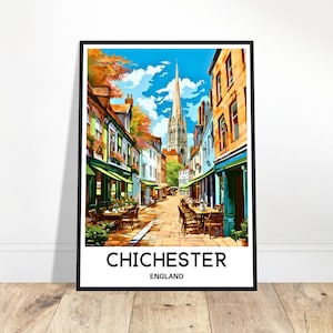 Chichester Travel Print Chichester Poster English Art Print Sussex Lover Gift Wall Hanging Home Office Decor Chichester City Illustration