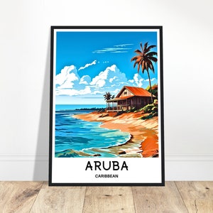 Aruba Travel Print Aruba Poster Caribbean Art Print Caribbean Lover Gift Wall Hanging Home Office Decor Aruba Island Illustration