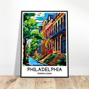 Affiche de voyage de Philadelphie, Pennsylvanie, impression d'art américain, cadeau pour amoureux de l'Amérique, tenture murale, décoration de bureau à domicile, illustration de Philadelphie