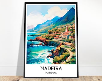 Madeira Watercolor Print Madeira Travel Poster Portuguese Art Print Portugal Lover Gift Madeira Island Watercolour Painting Illustration