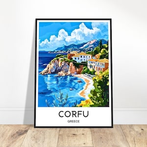 Korfu Reise-Druck Korfu Poster griechische Kunstdruck Griechenland Liebhaber Geschenk Wandbehang Kunst Home Office Dekor Korfu-Insel Illustration