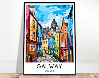Lámina de viaje de Galway, póster de Galway, lámina de arte irlandés, regalo para amantes de Irlanda, arte para colgar en la pared, ilustración de la ciudad de Galway, decoración para el hogar y la oficina.