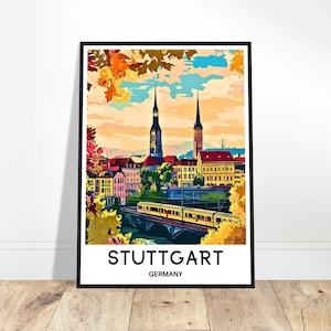 Stuttgart Reise-Druck-Plakat Deutscher Kunstdruck Deutschland Liebhaber Geschenk Wandbehang Kunst Home Büro Zimmer Schreibtisch Dekor Stuttgart Stadt Illustration
