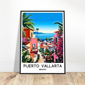 Puerto Vallarta Travel Print Puerto Vallarta Poster Mexican Art Print Mexico Lover Gift Wall Hanging Puerto Vallarta City Illustration