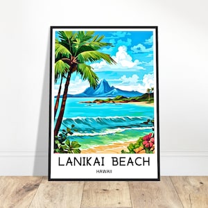 Lanikai Beach Travel Print Lanikai Beach Poster Hawaiian Art Print Hawaii Lover Gift Wall Hanging Art Lanikai Beach Illustration Home Decor