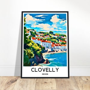 Clovelly Reise-Druck Clovelly Poster Englisch Kunstdruck England Liebhaber Geschenk Wandbehang Kunst Devon Illustration Home Office Schreibtisch Dekor