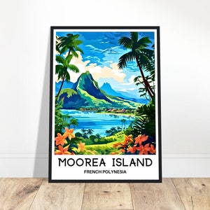 Impresión de viaje a la isla de Moorea Póster de la isla de Moorea Impresión artística de la Polinesia Francesa Regalo para amantes de la isla de Moorea Ilustración artística para colgar en la pared Decoración del hogar