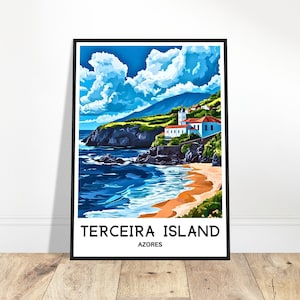 Terceira Island Travel Print Azores Poster Portuguese Art Print Portugal Lover Gift Wall Hanging Art Terceira Island Illustration