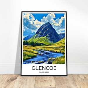 Glencoe Travel Print Glen Coe Poster Scottish Art Print Scotland Lover Gift Wall Hanging Home Office Decor Glencoe Illustration