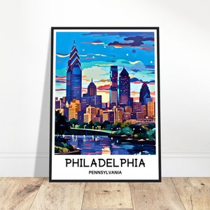 Affiche de voyage de Philadelphie, Pennsylvanie, impression d'art américain, cadeau pour amoureux de l'Amérique, tenture murale, décoration de bureau à domicile, illustration de Philadelphie