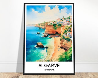 Algarve Watercolor Print Algarve Travel Poster Portuguese Art Print Portugal Lover Gift Algarve Watercolour Painting Illustration