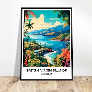 Impressão de viagem nas Ilhas Virgens Britânicas, pôster caribenho, impressão de arte caribenha, presente de amante caribenho, arte de parede, ilustração das Ilhas Virgens Britânicas