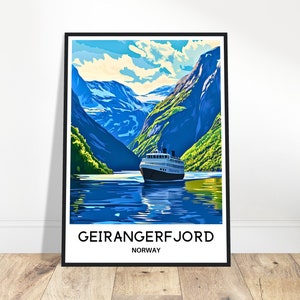 Geirangerfjord Travel Print Geirangerfjord Poster Norwegian Art Print Norway Lover Gift Wall Hanging Illustration Home Office Decor