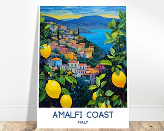 Amalfi Travel Poster, Amalfi Travel Print, Amalfi Coast Wall Art, Amalfi Coast Gift, Amalfi Coast Italy Wall Decor, Italy Painting Artwork