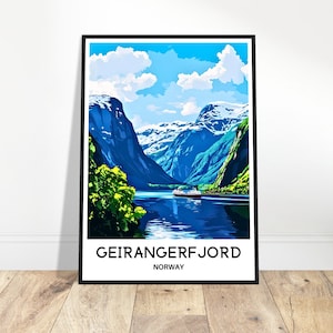 Geirangerfjord Travel Print Geirangerfjord Poster Norwegian Art Print Norway Lover Gift Wall Hanging Illustration Home Office Decor