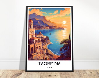 Taormina Travel Print Italy Poster Italian Art Print Traveler Gift For Italy Lover Taormina Wall Art Taormina Home Office Desk Room Decor