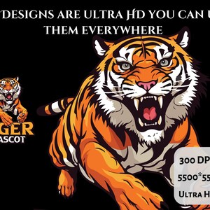 Tiger Design PNG-paket: Rytande tiger Clipart (digital nedladdning) bild 10
